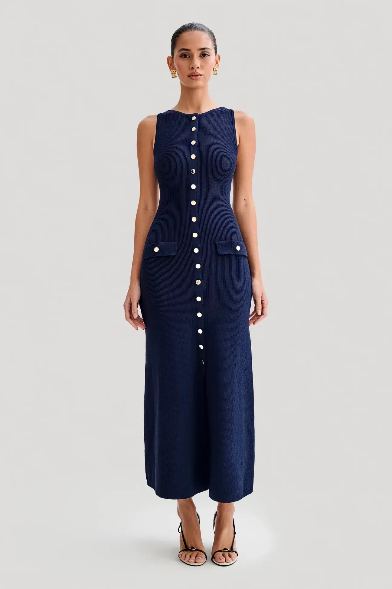 Meshki Sawyer Sleeveless Buttoned Maxi Dress Navy Size 10 - Image 1