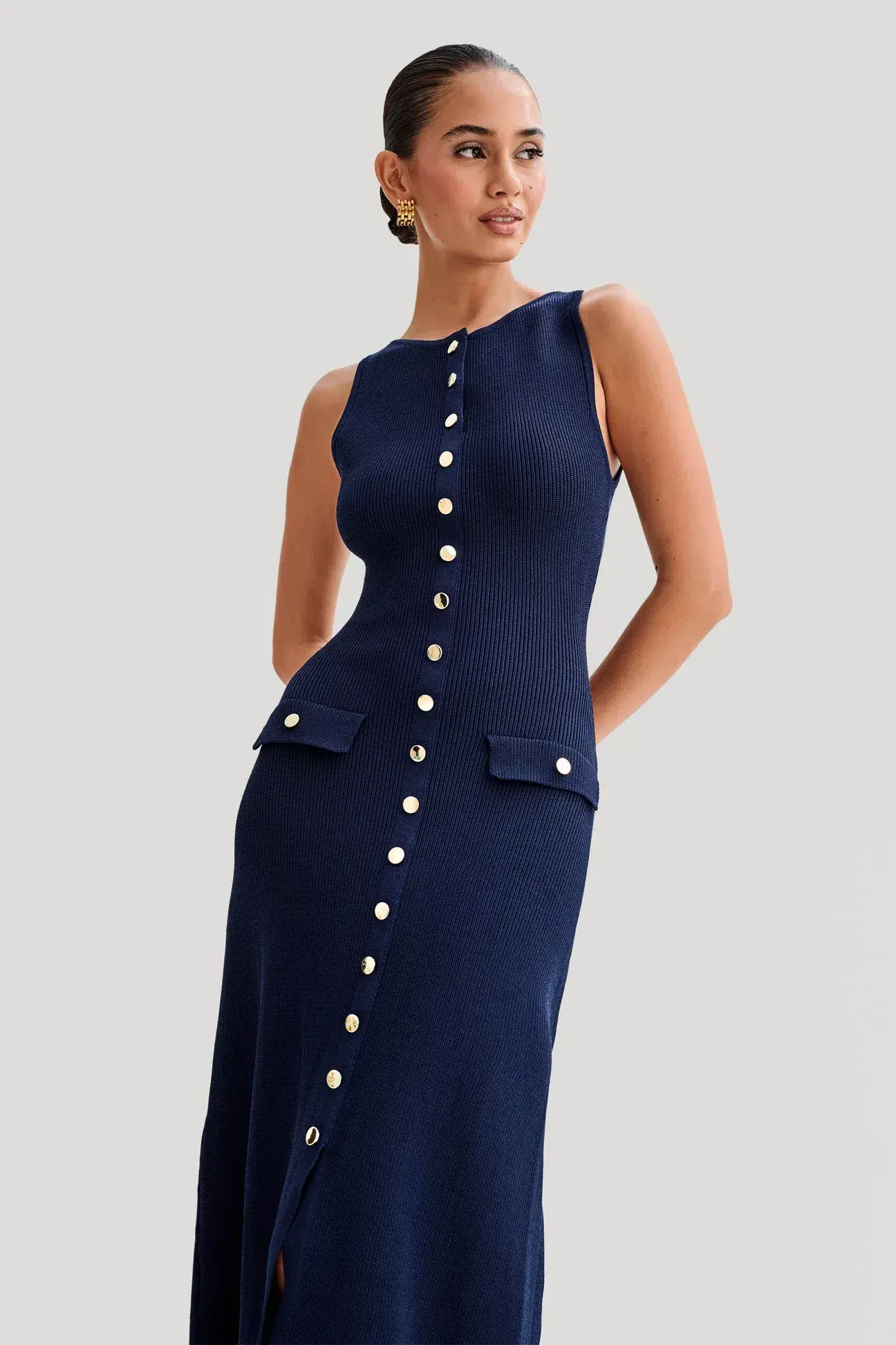 Meshki Sawyer Sleeveless Buttoned Maxi Dress Navy Size 10 - Image 2