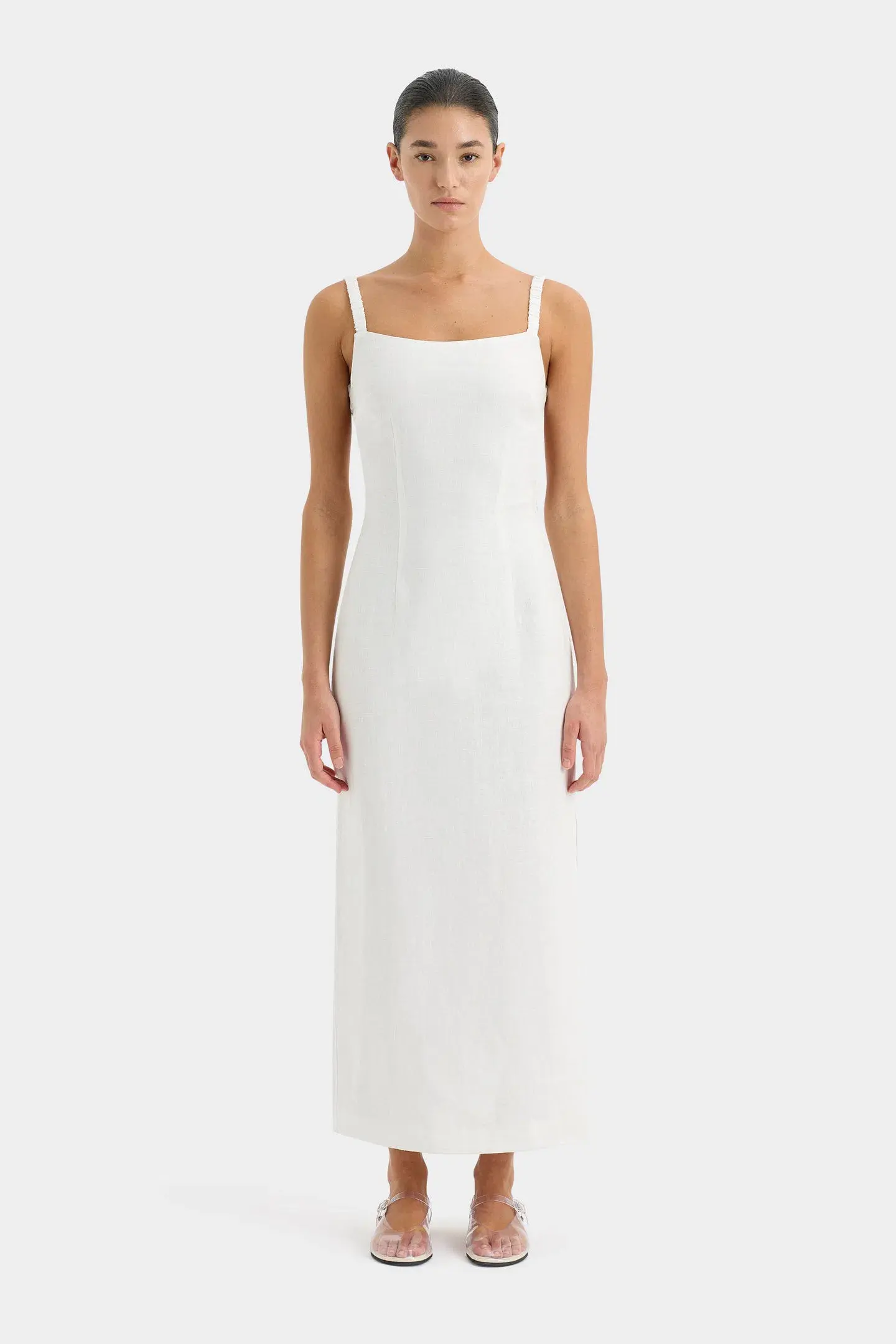 Sir the Label Primrose Ruched Midi Dress Ivory White Size 1 / AU 8 - Image 1