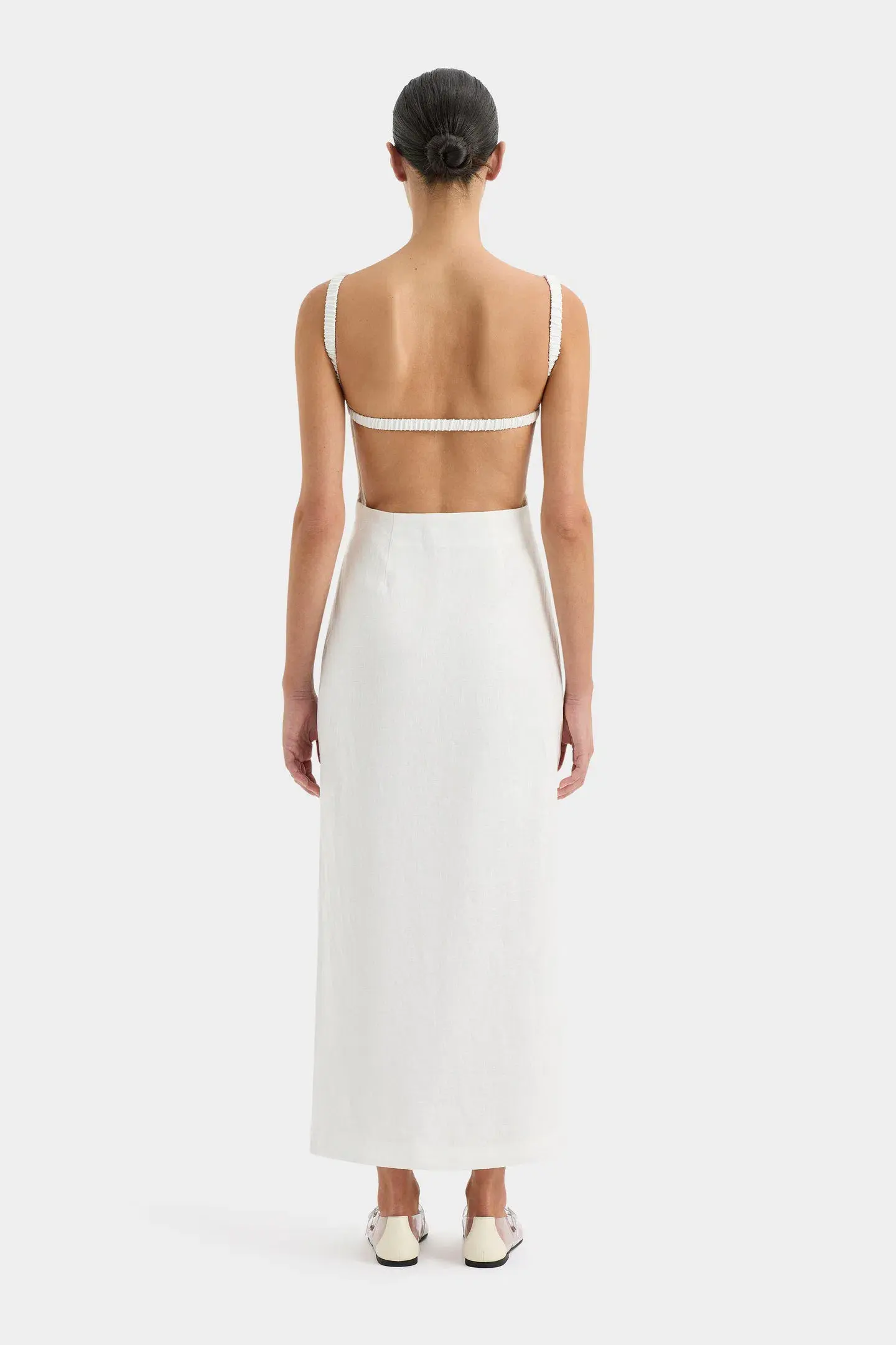 Sir the Label Primrose Ruched Midi Dress Ivory White Size 1 / AU 8 - Image 3