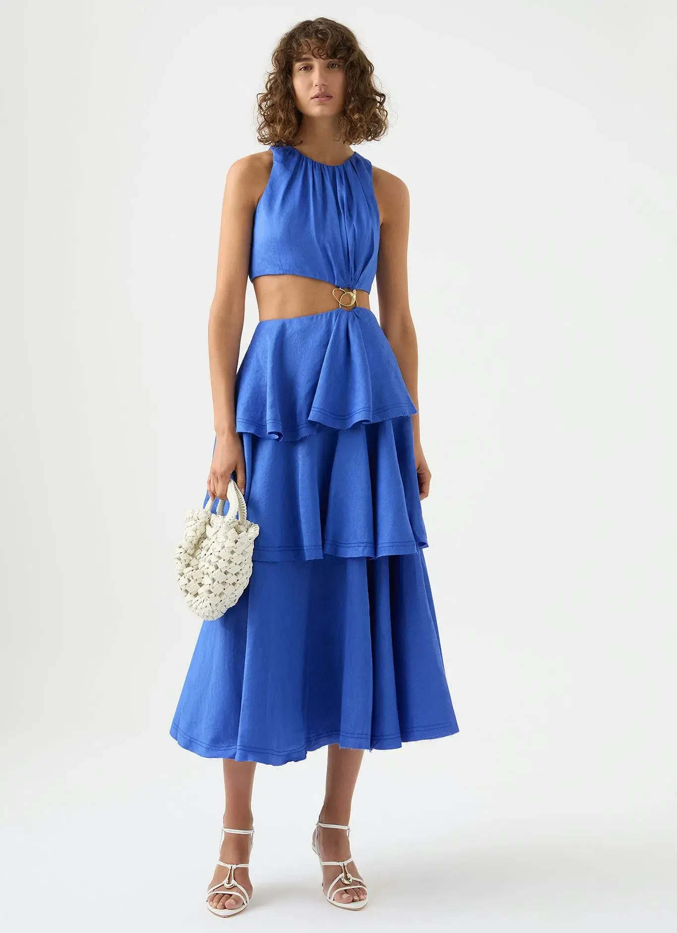 Aje Wave Cut Out Ring Midi Dress Marine Blue Size 8 - Image 1