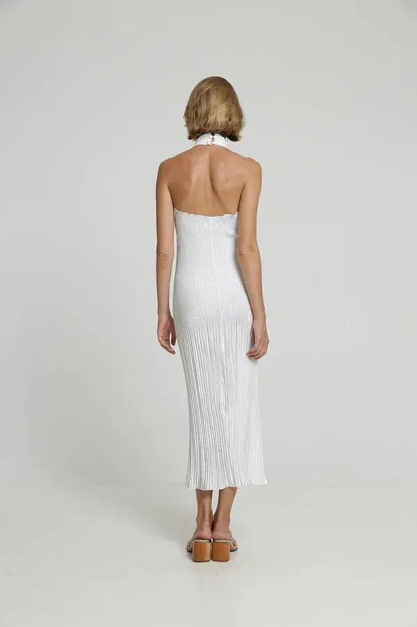 L'Idee Soirée Pleated Halter Gown White Size 6 - Image 3