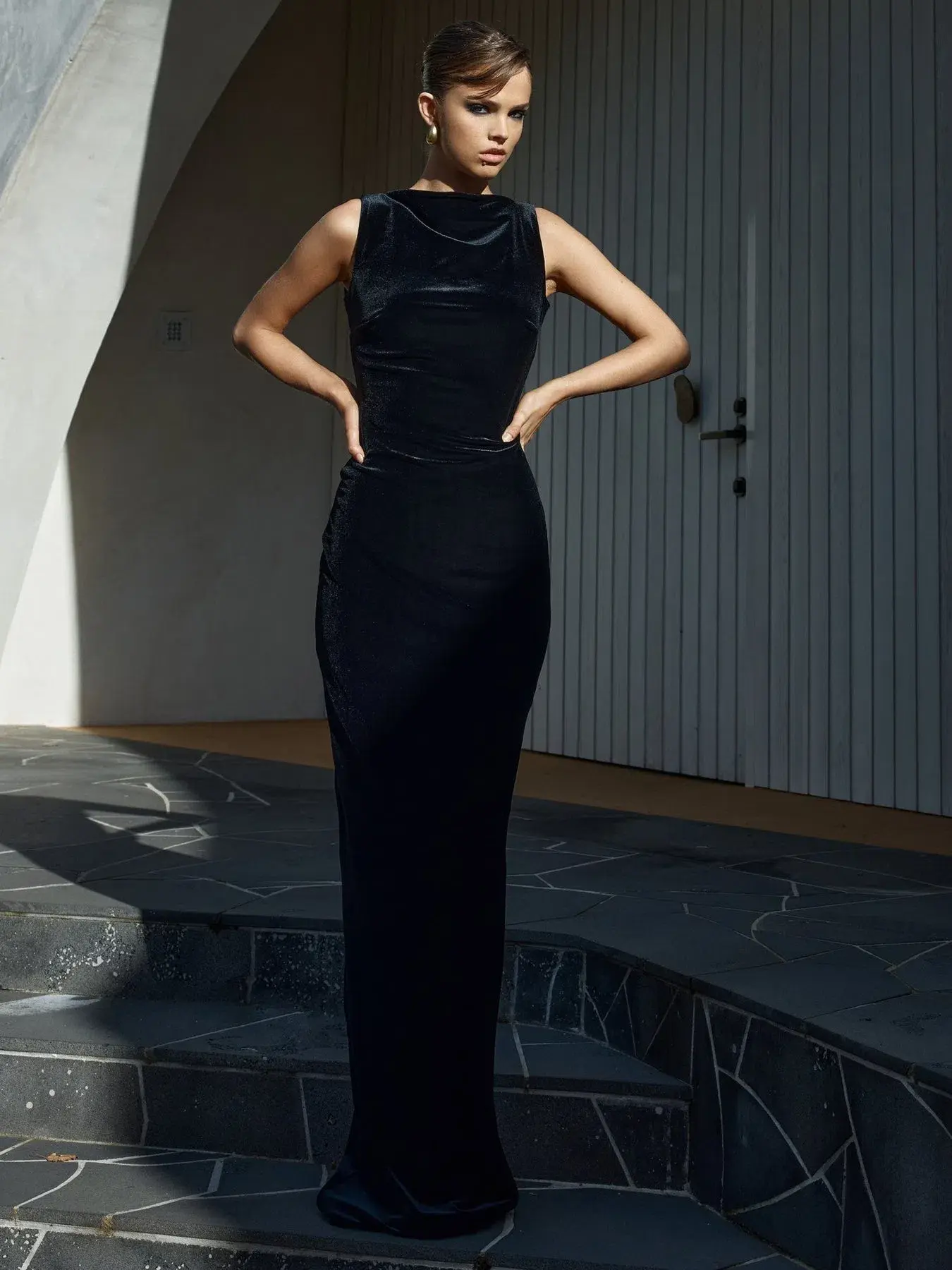 Effie Kats Verona Gown in Black Velvet Size M / AU 10 - Image 1