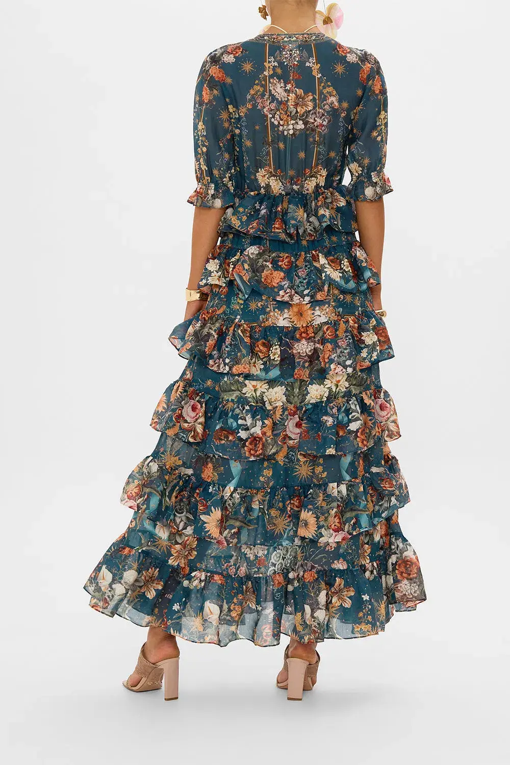 Camilla She Who Wears the Crown Puff Sleeve Tiered Long Dress Floral Size S (AU 10) - Image 3