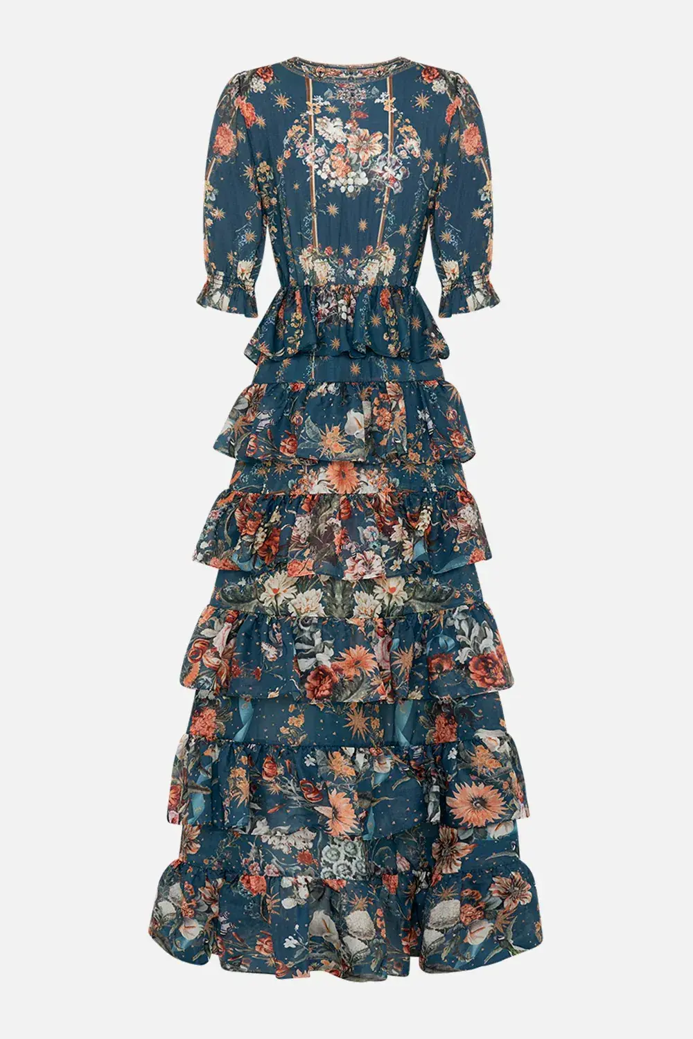 Camilla She Who Wears the Crown Puff Sleeve Tiered Long Dress Floral Size S (AU 10) - Image 9