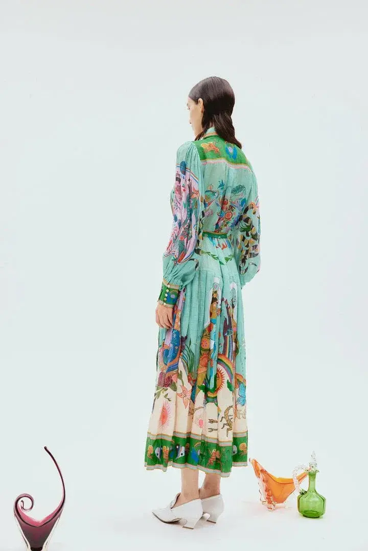 Alemais Evergreen Midi Shirtdress Green/Print Size 14 - Image 2
