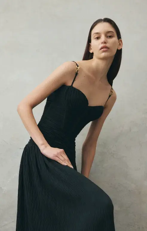 Manning Cartell Double Time Pleat Maxi Dress Black Size AU 6 - Image 4