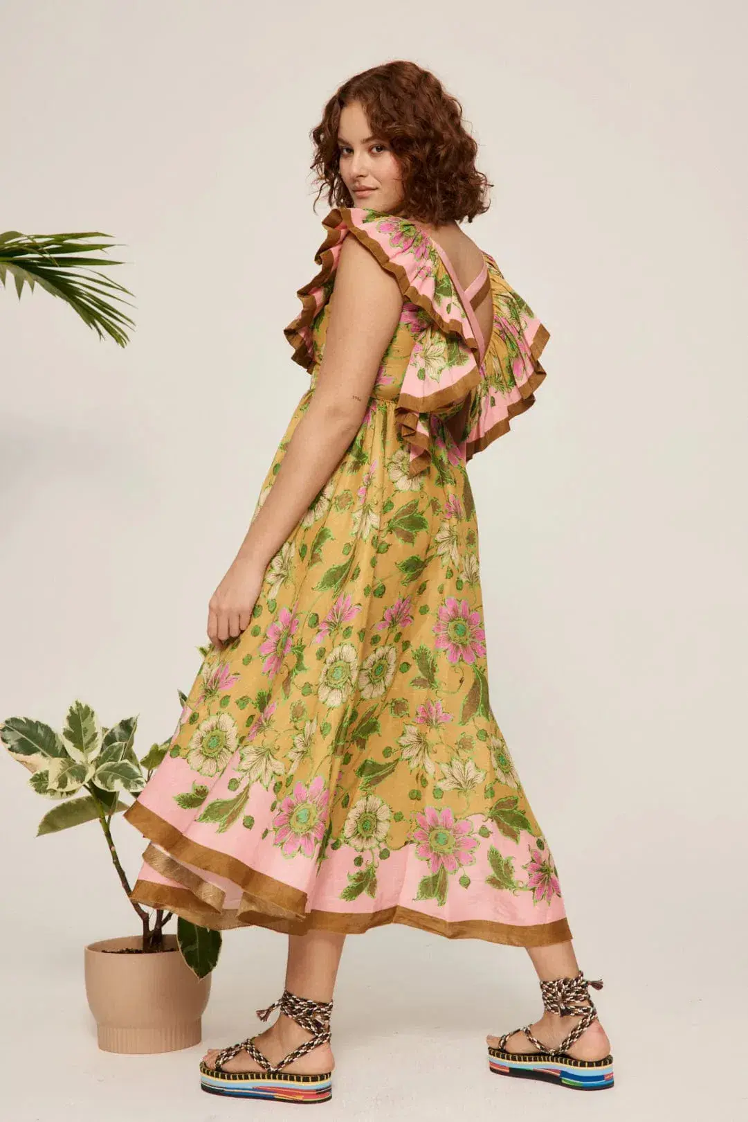 Alemais Winnie Ruffle Neck Midi Dress Floral Size 12 - Image 2