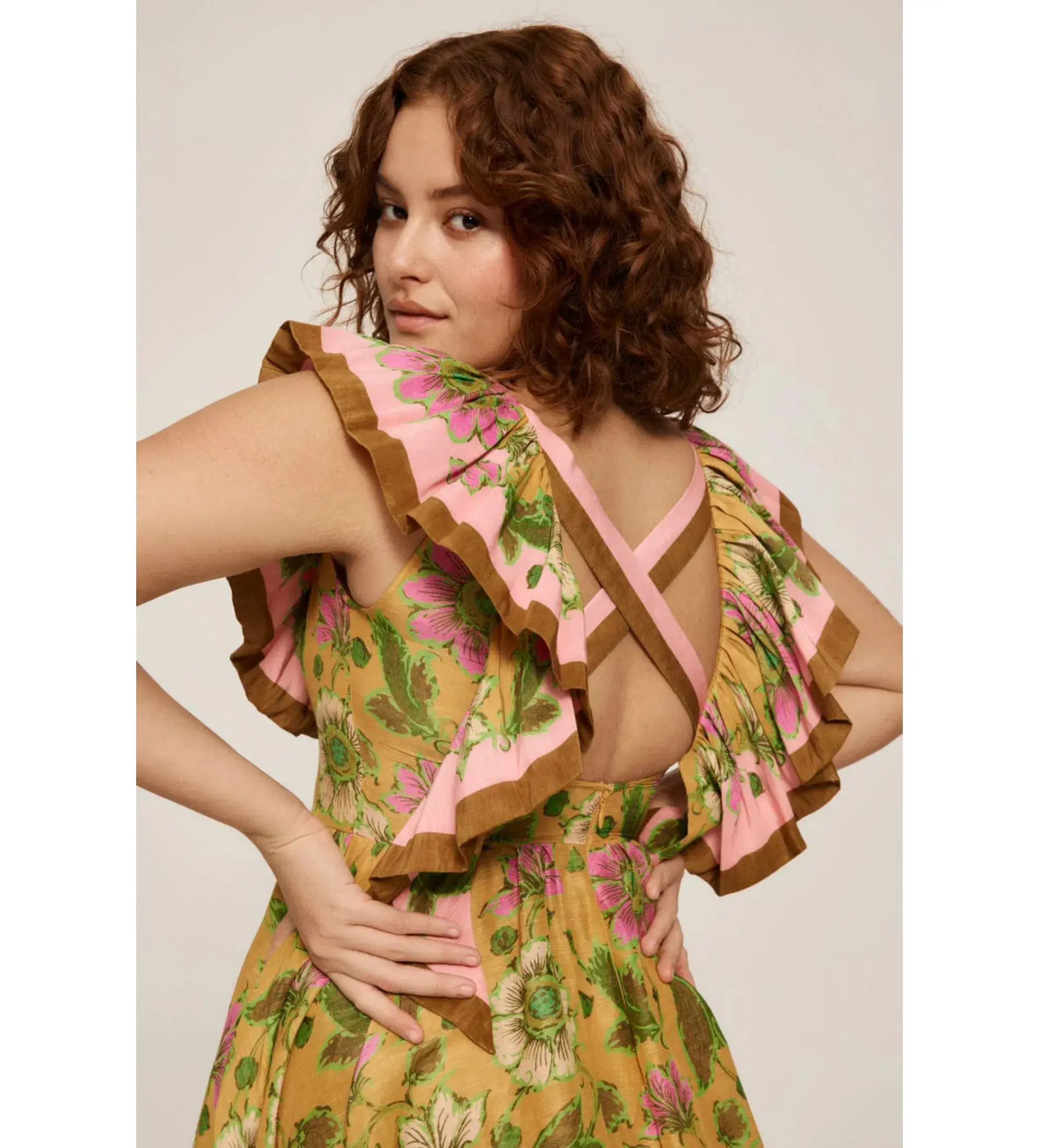 Alemais Winnie Ruffle Neck Midi Dress Floral Size 12 - Image 3