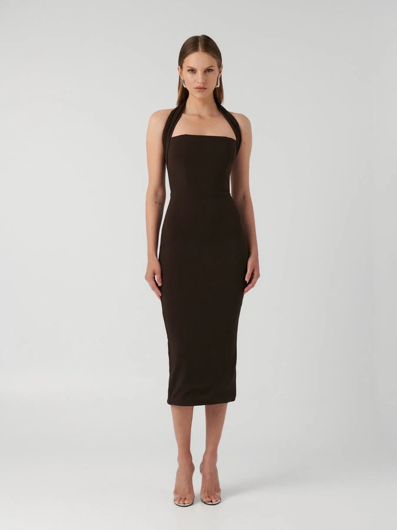 Effie Kats Meline Midi Dress Coffee Brown Size M / AU 10  - Image 1