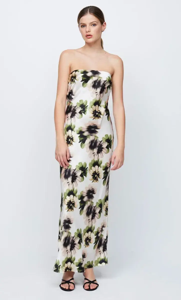 Bec & Bridge Bloom Silk Strapless Maxi in Ivory Floral Print Size 8 for rent on The Volte - main image