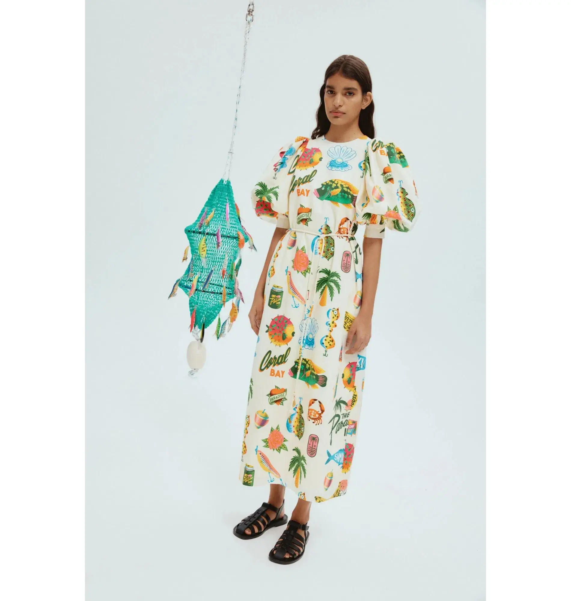 Alemais Samaki Puff Sleeve Midi Dress in Multi Size AU 14 - Image 1
