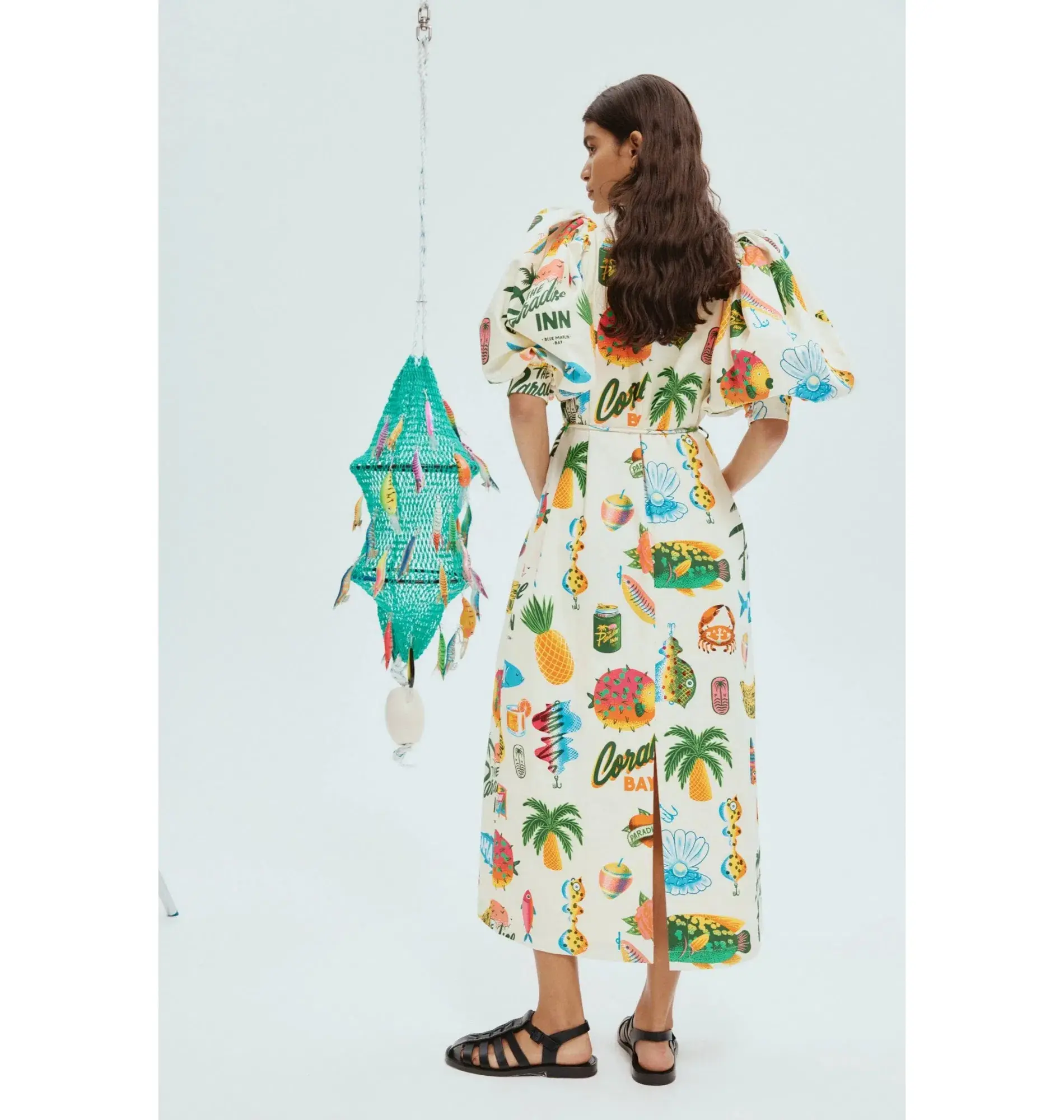 Alemais Samaki Puff Sleeve Midi Dress in Multi Size AU 14 - Image 3