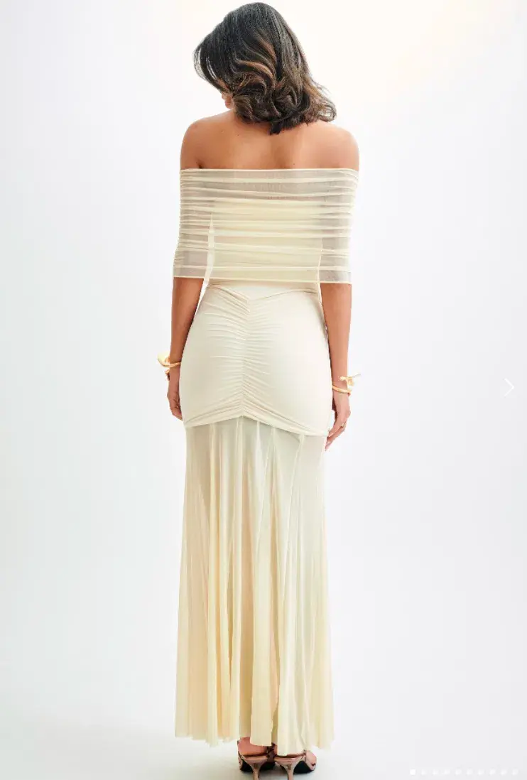 Meshki Caspian Slinky And Mesh Off Shoulder Maxi Dress Ivory Size M / AU 10 - Image 3