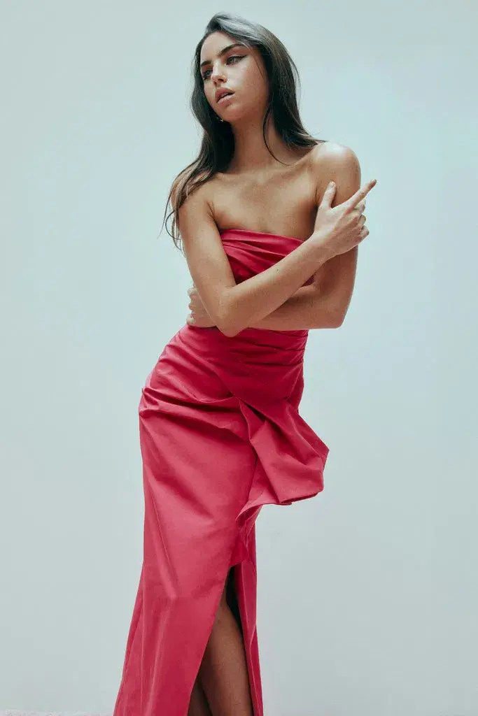Aje Roma Draped Midi Dress in Magenta Size 10 - Image 3