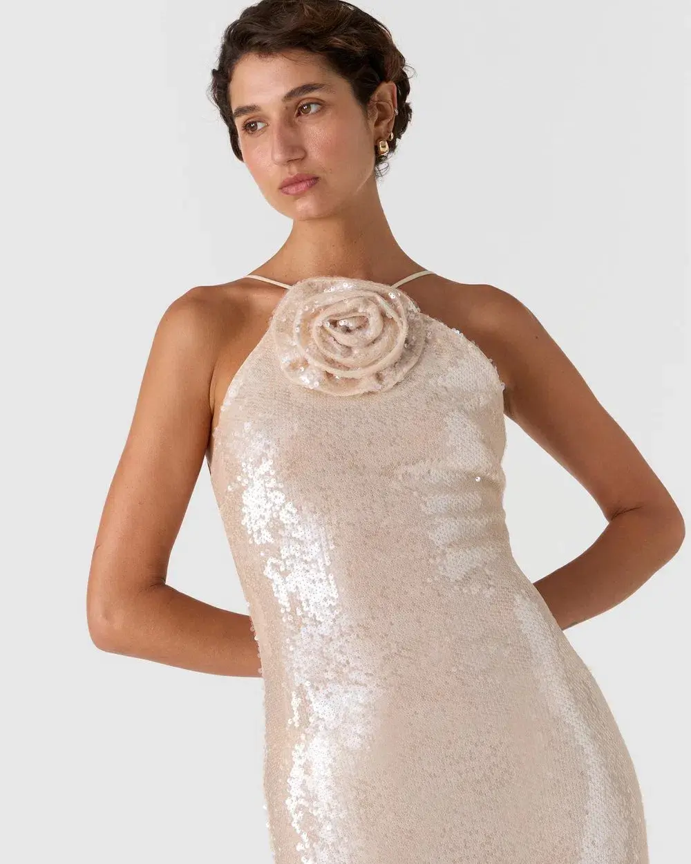 MISHA Allegra Sequin Maxi Dress Champagne Size 8 - Image 5