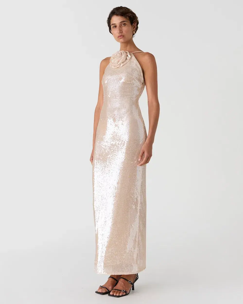 MISHA Allegra Sequin Maxi Dress Champagne Size 8 - Image 3