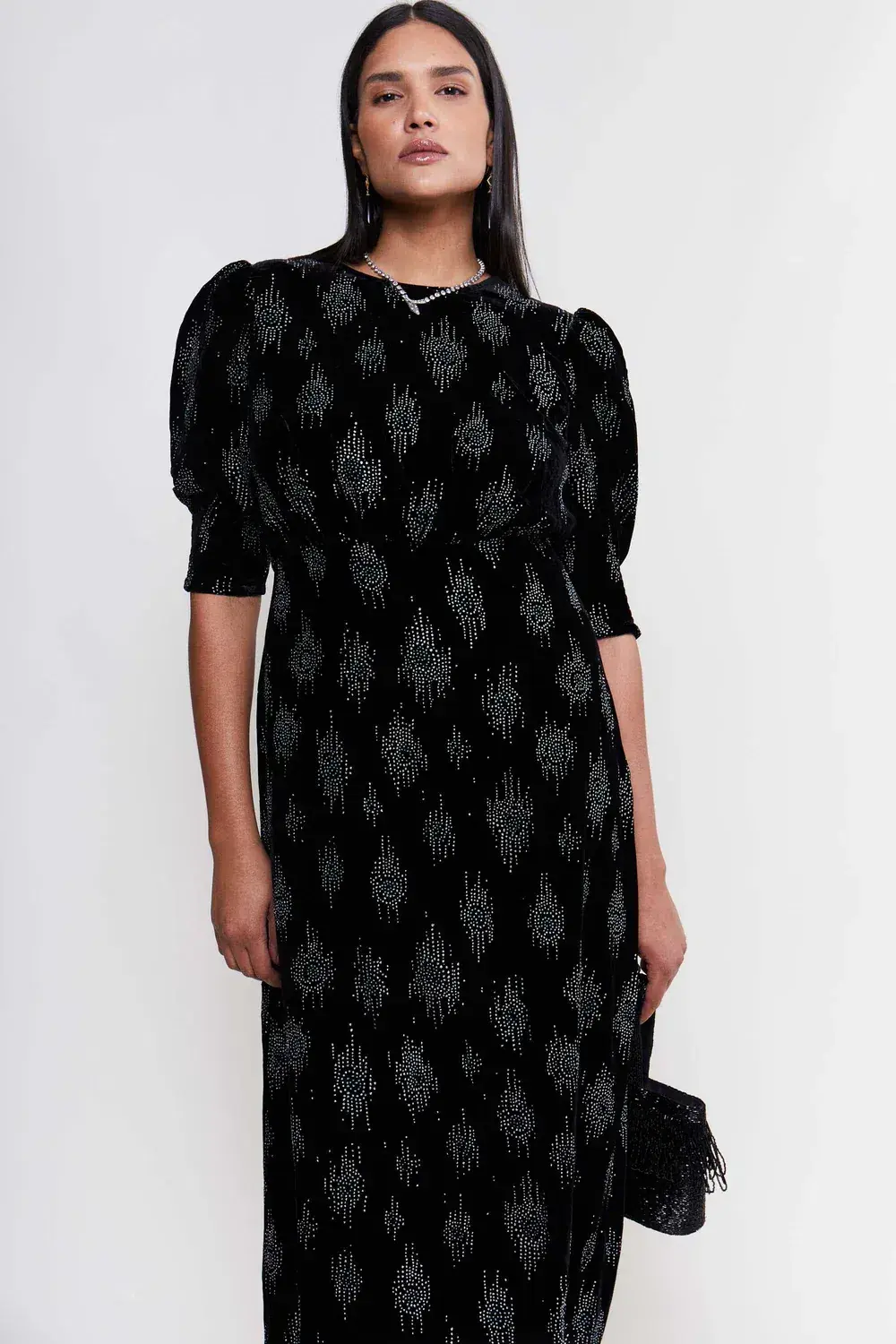 RIXO Lucile Velvet Droplet Glitter Midi Dress Black Size 6 - Image 3