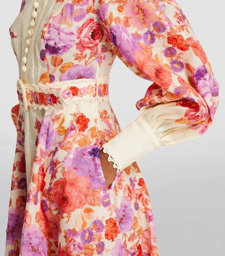 Zimmermann Raie Billow Sleeve Midi Dress Red/Purple Floral Size 10 - Image 3