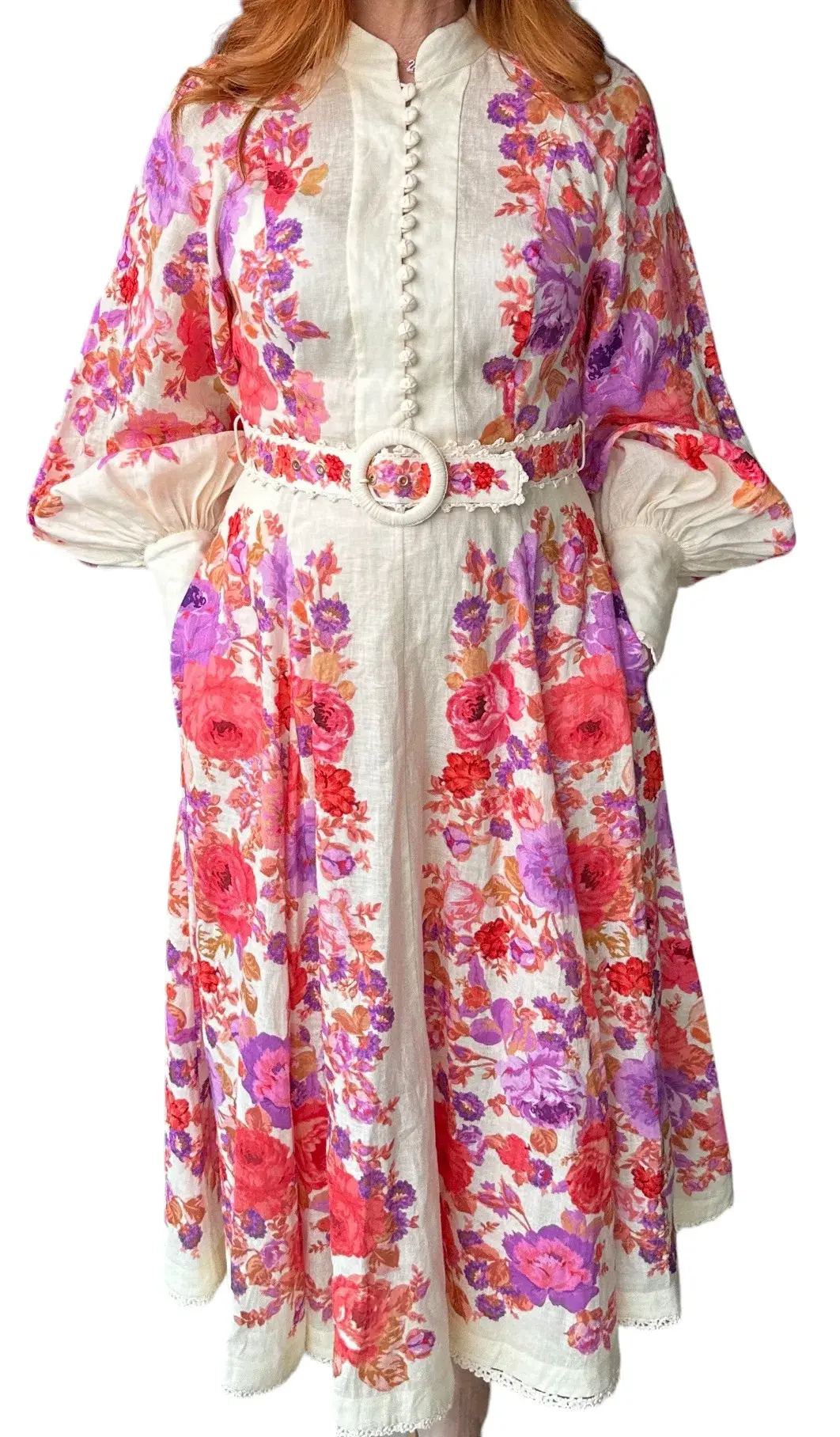 Zimmermann Raie Billow Sleeve Midi Dress Red/Purple Floral Size 10 - Image 6