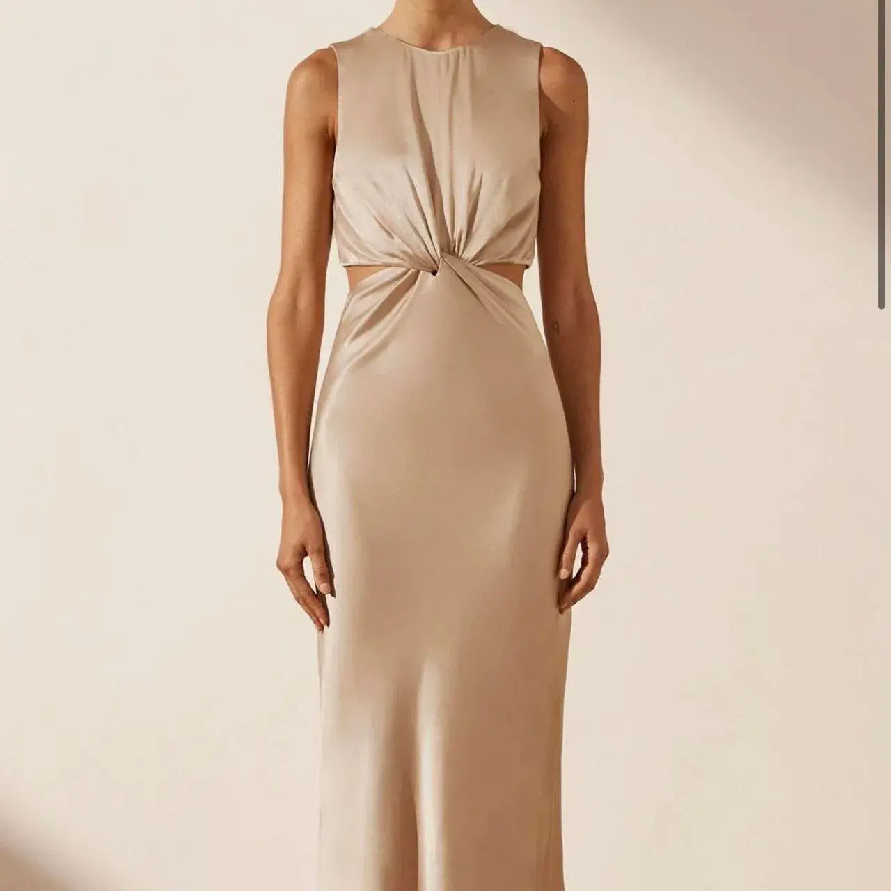 Shona Joy - La Lune Twist Front Sleeveless Midi Dress - Gold - Image 1