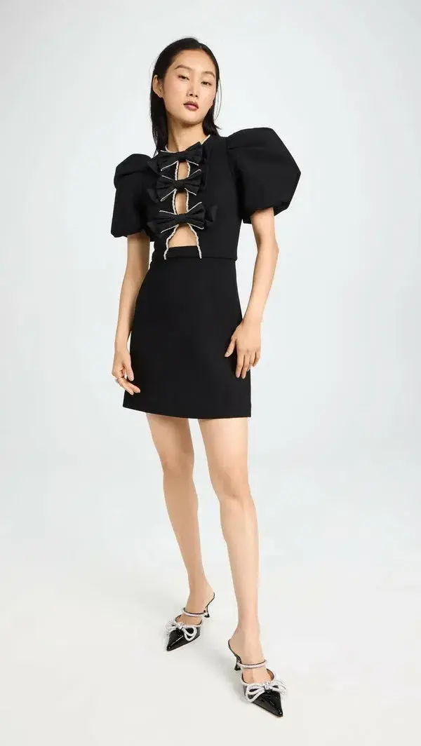 Rebecca Vallance Katie Bow Mini Dress; size 12; black - Image 1
