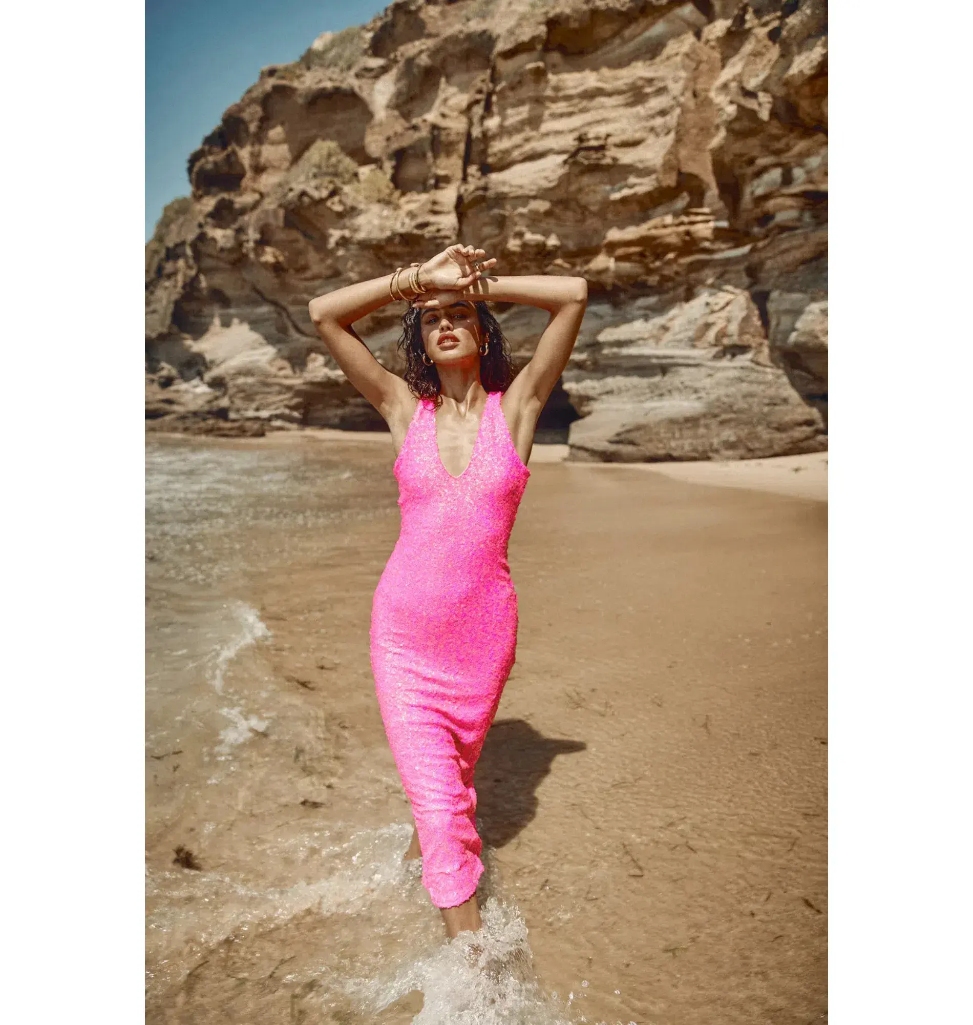 Winona Zadi Midi Dress Pink Sequin Size AU 8 - Image 5