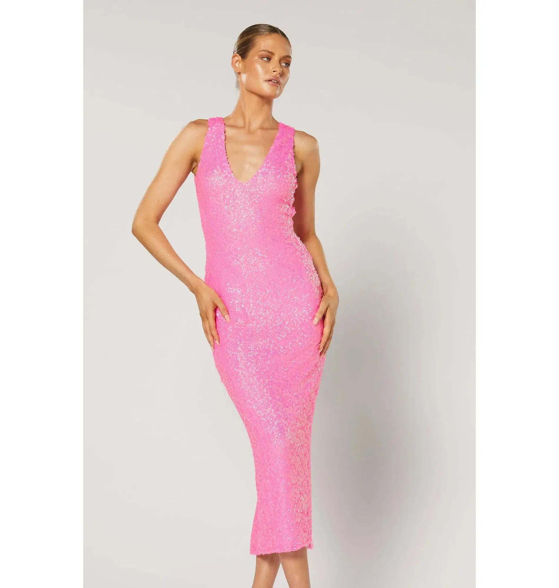 Winona Zadi Midi Dress Pink Sequin Size AU 8 - Image 2