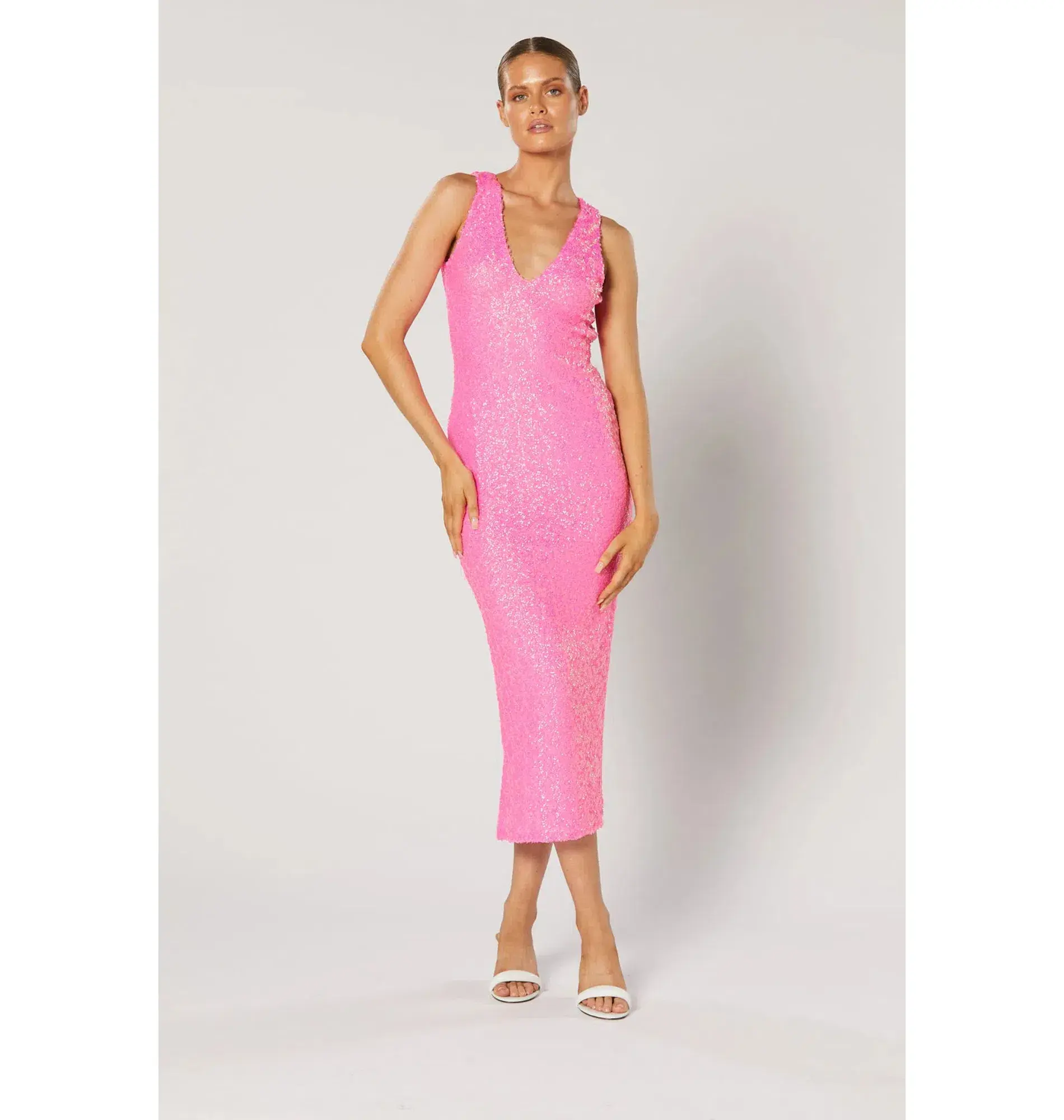 Winona Zadi Midi Dress Pink Sequin Size AU 14 - Image 5