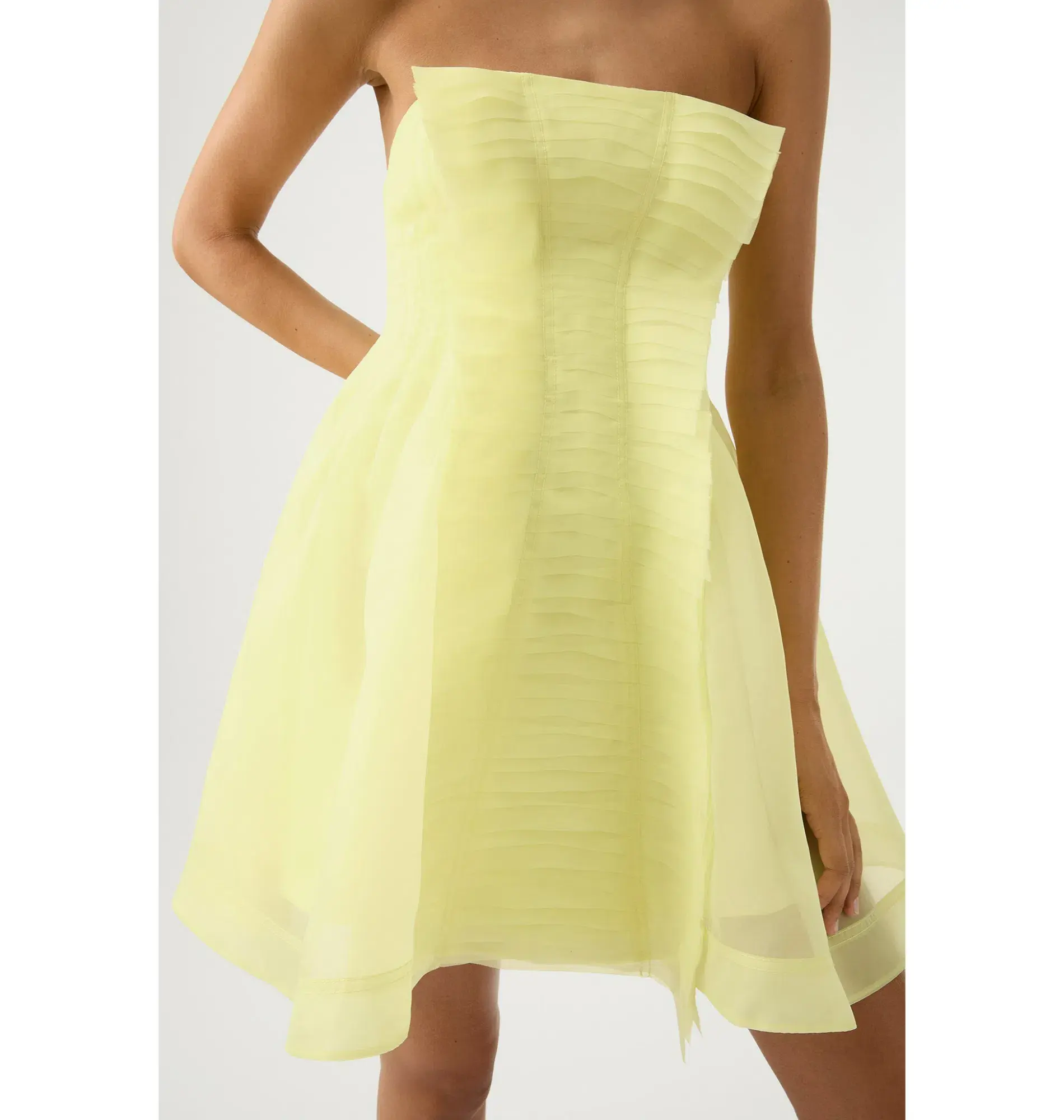 Aje Astrid Strapless Mini Dress Soft Lemon Yellow Size AU 8 - Image 2