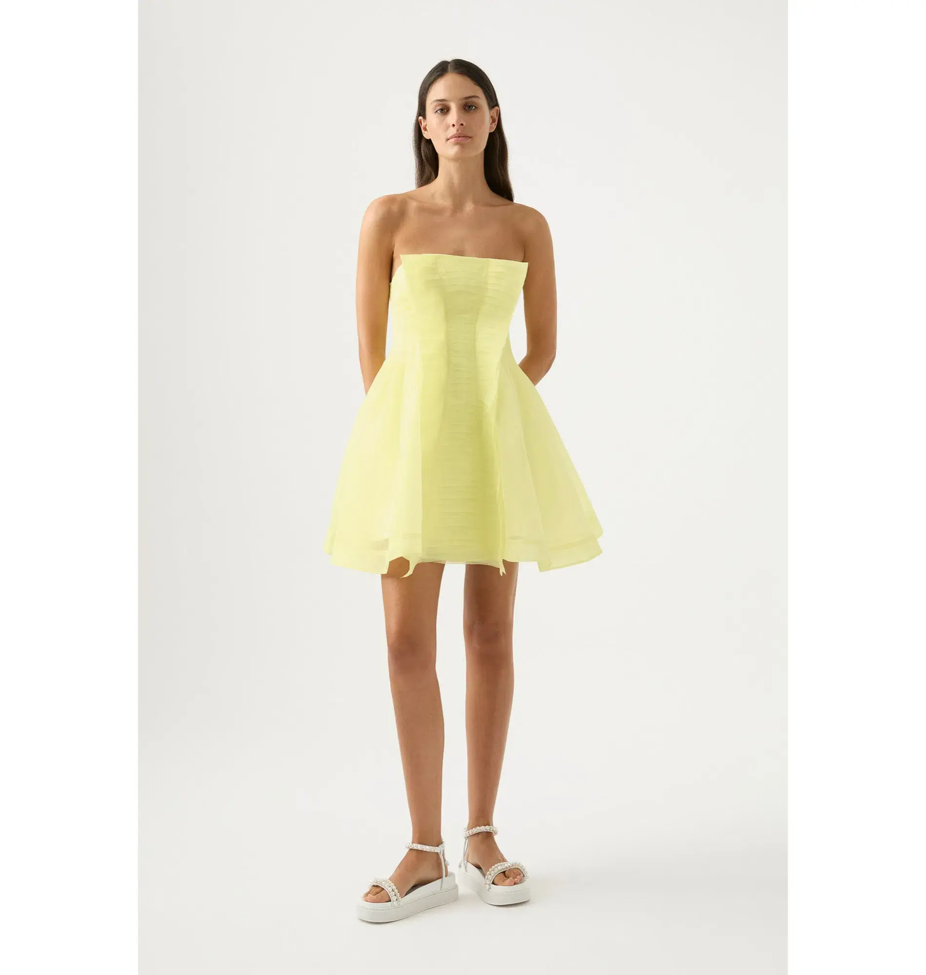 Aje Astrid Strapless Mini Dress Soft Lemon Yellow Size AU 8 - Image 1