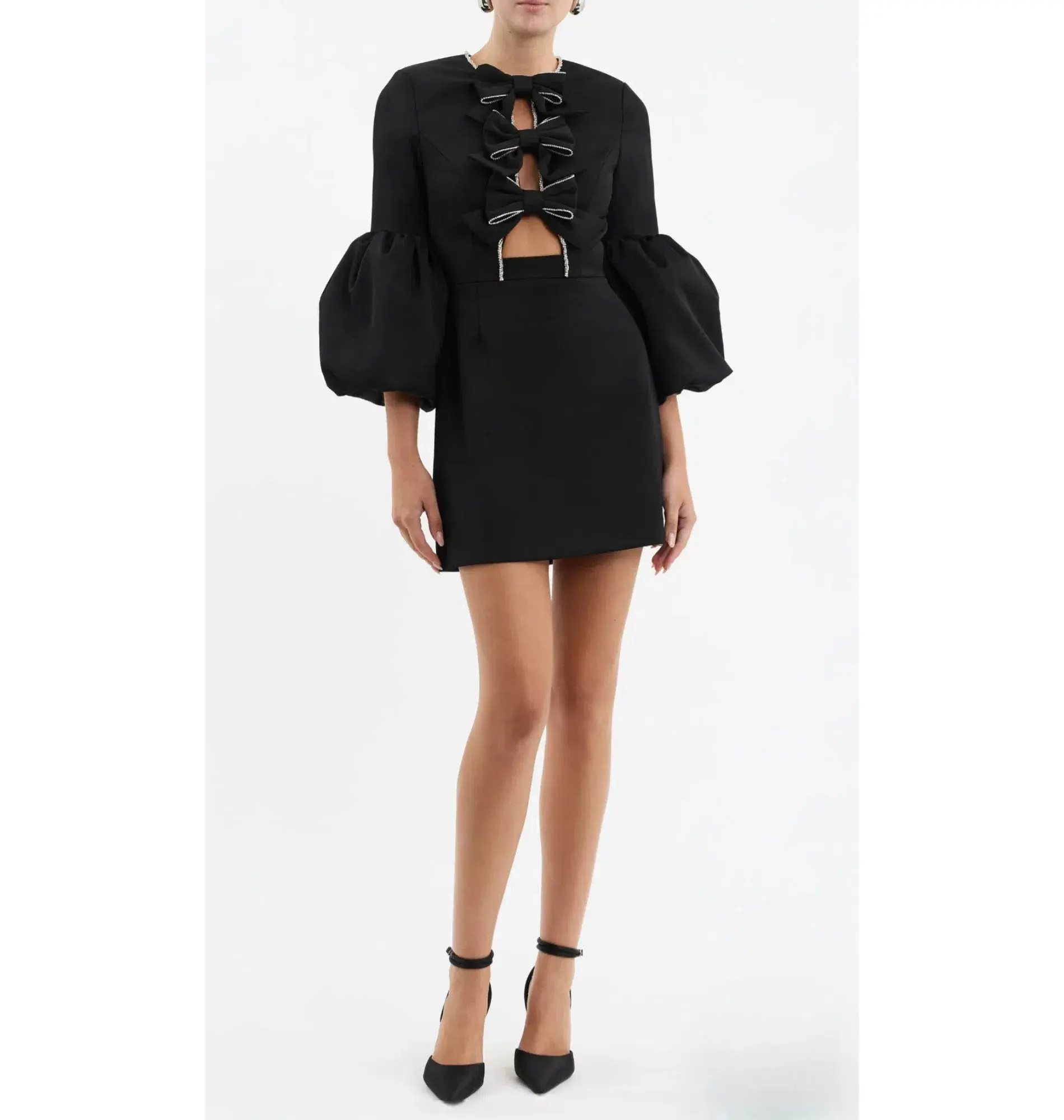 Rebecca Vallance Augustine Bow Mini Dress Black Size AU 14  - Image 2