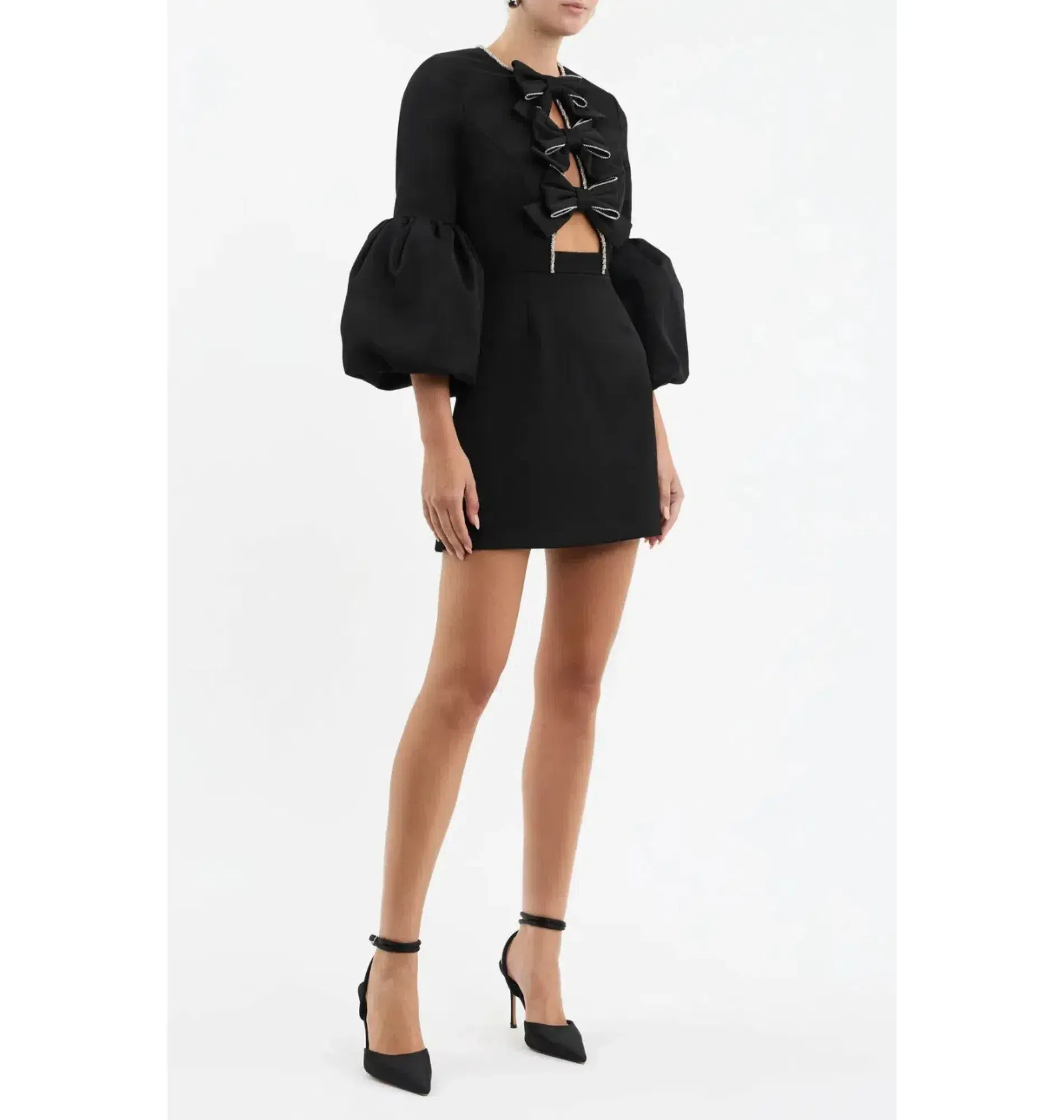 Rebecca Vallance Augustine Bow Mini Dress Black Size AU 14  - Image 3