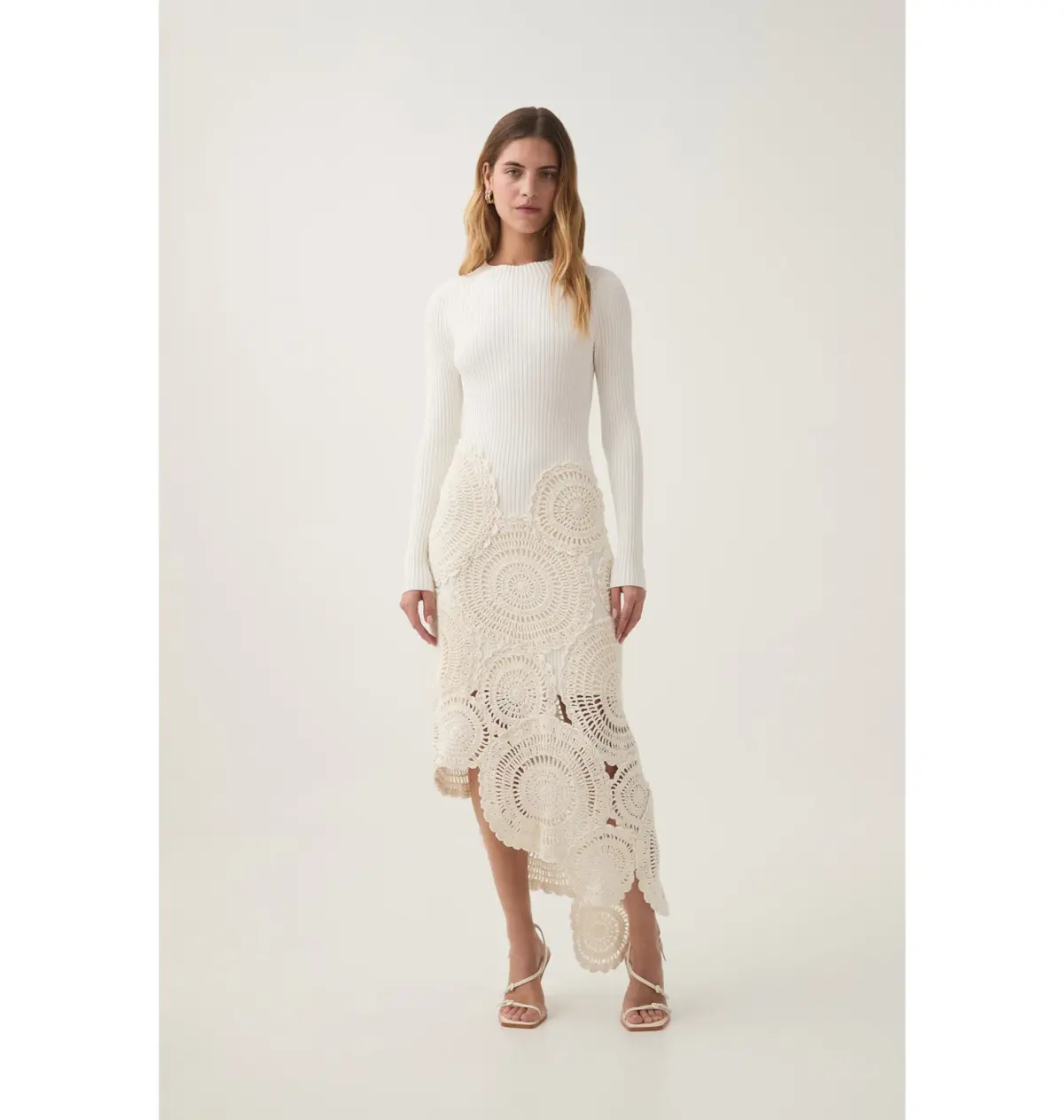 Aje Mosaic Crochet Midi Dress Ivory Size Small / AU 8 - Image 2