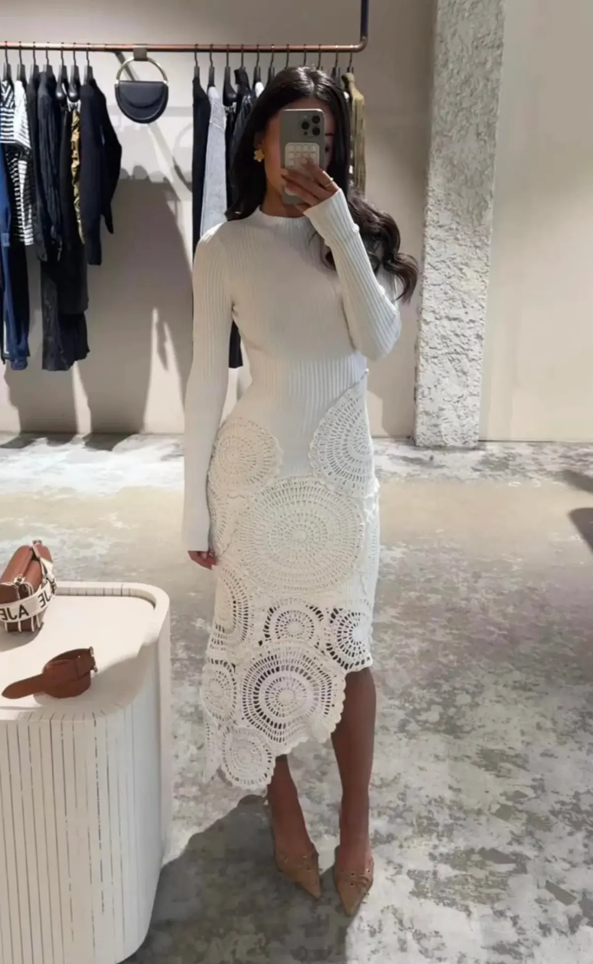Aje Mosaic Crochet Midi Dress Ivory Size Small / AU 8 - Image 1