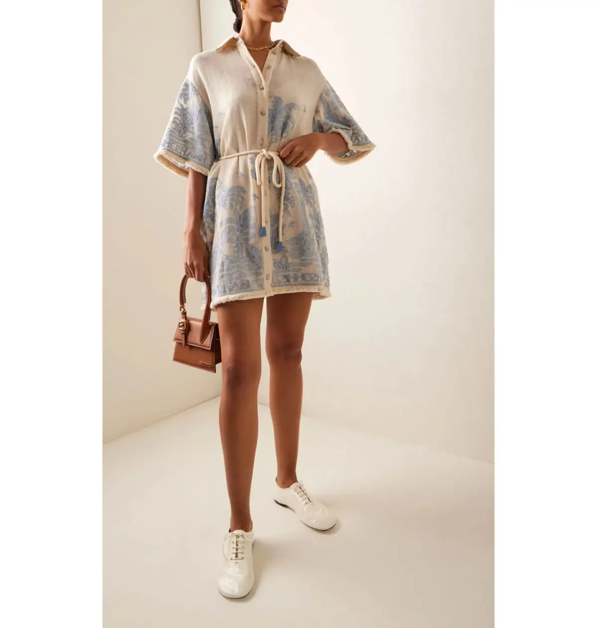 Zimmermann Ottie Palm Mini Dress in Cream/Blue Size 0 / AU 8 - Image 1
