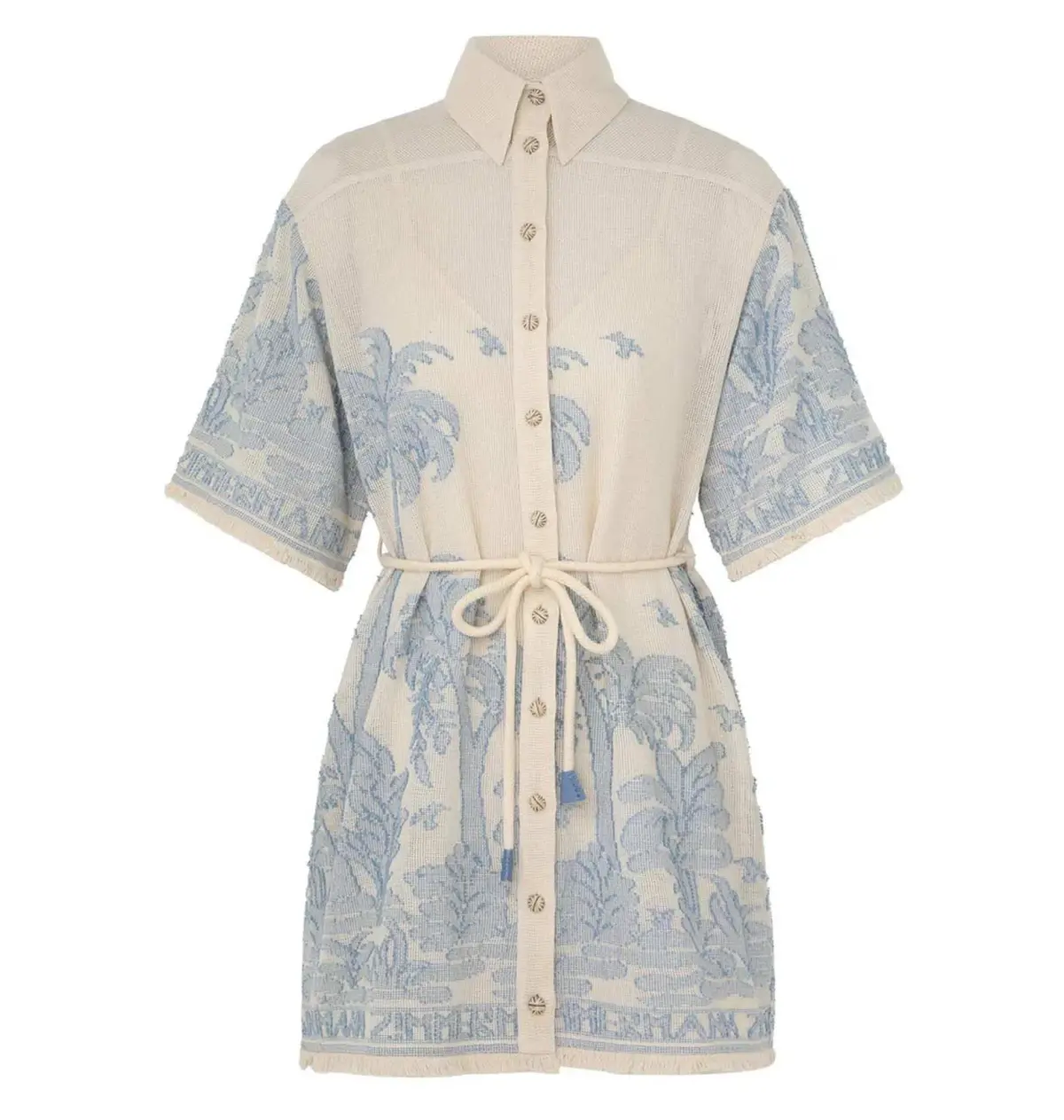Zimmermann Ottie Palm Mini Dress in Cream/Blue Size 0 / AU 8 - Image 3