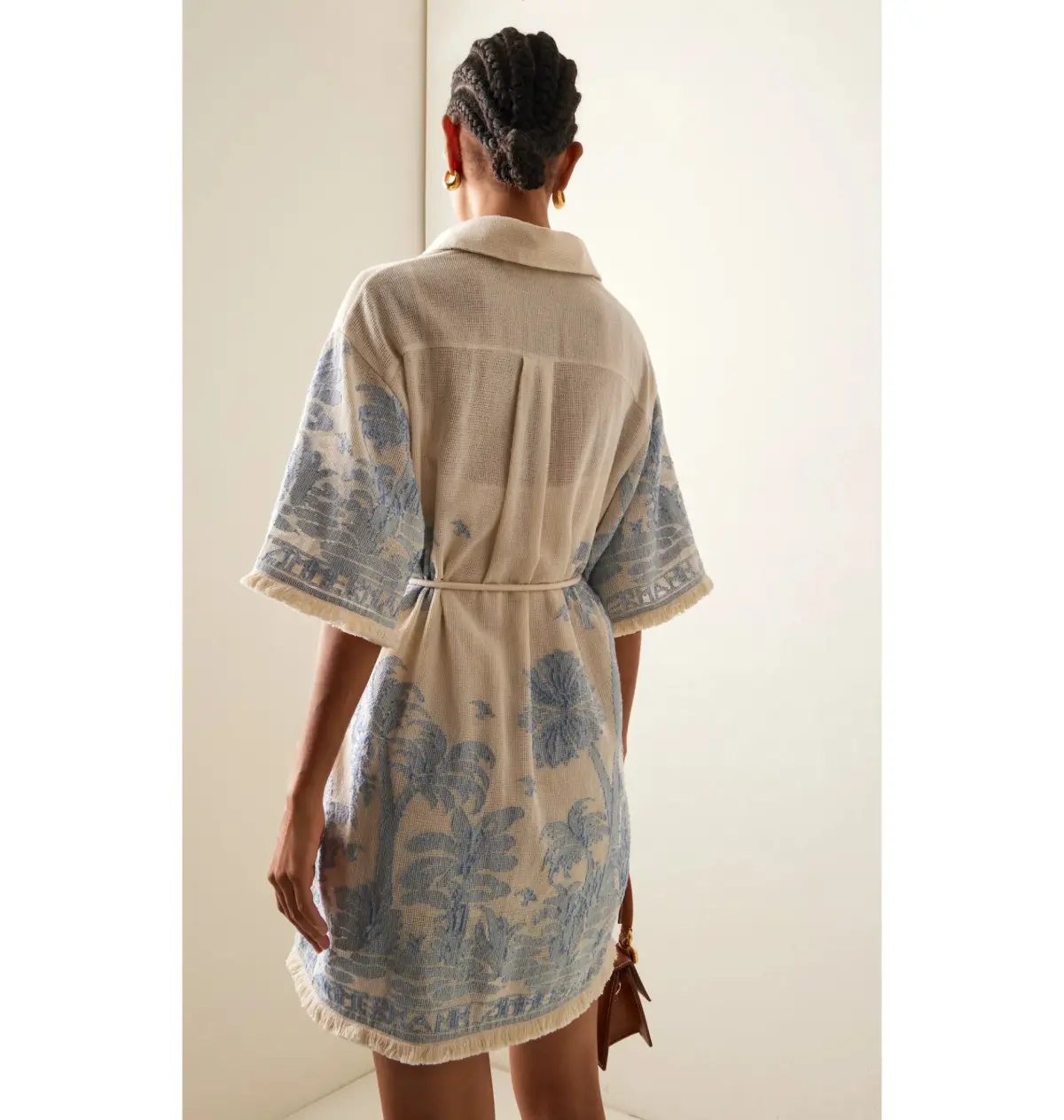 Zimmermann Ottie Palm Mini Dress in Cream/Blue Size 0 / AU 8 - Image 2