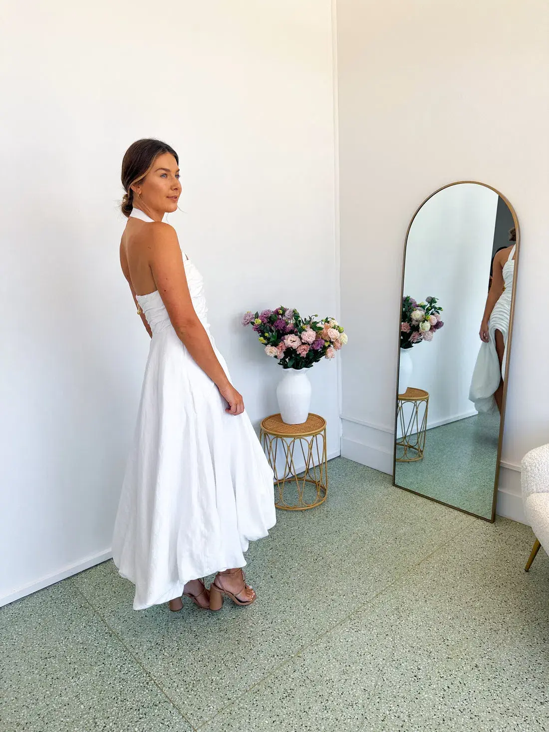 Aje Mika Draped Split Midi Dress Ivory Size 10 - Image 6