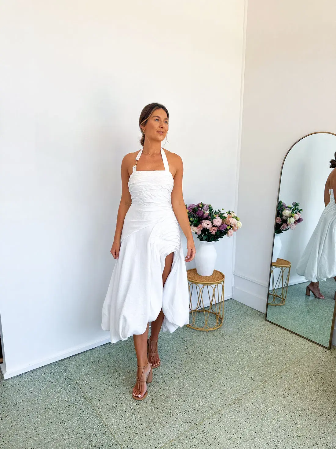 Aje Mika Draped Split Midi Dress Ivory Size 10 - Image 5
