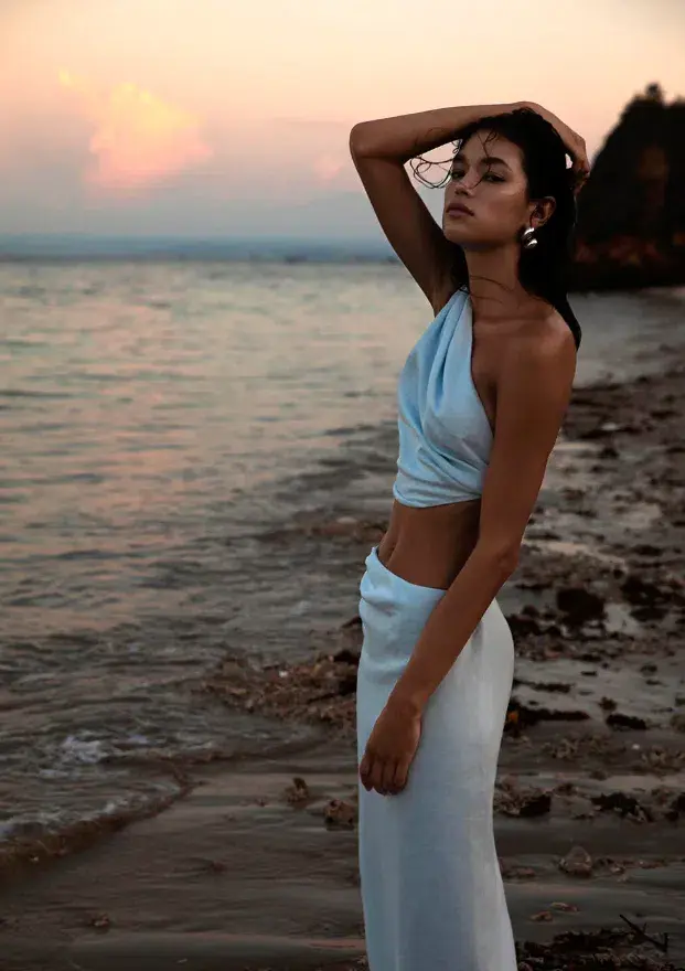 Sir The Label Iris Knot Top and Asymmetric Midi Skirt Set Light Blue Size 0 / AU 6 - Image 4