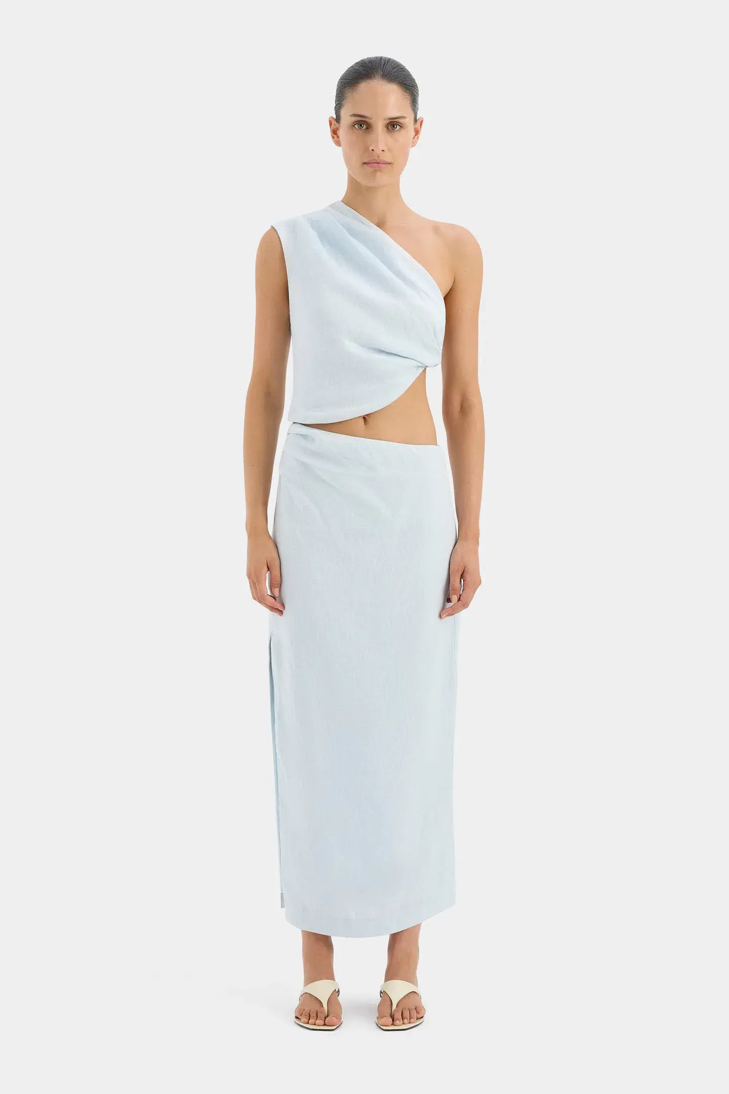 Sir The Label Iris Knot Top and Asymmetric Midi Skirt Set Light Blue Size 0 / AU 6 - Image 1