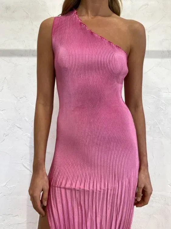 L'idee Soiree One Shoulder Midi Dress in Hot Pink Size 10 - Image 5