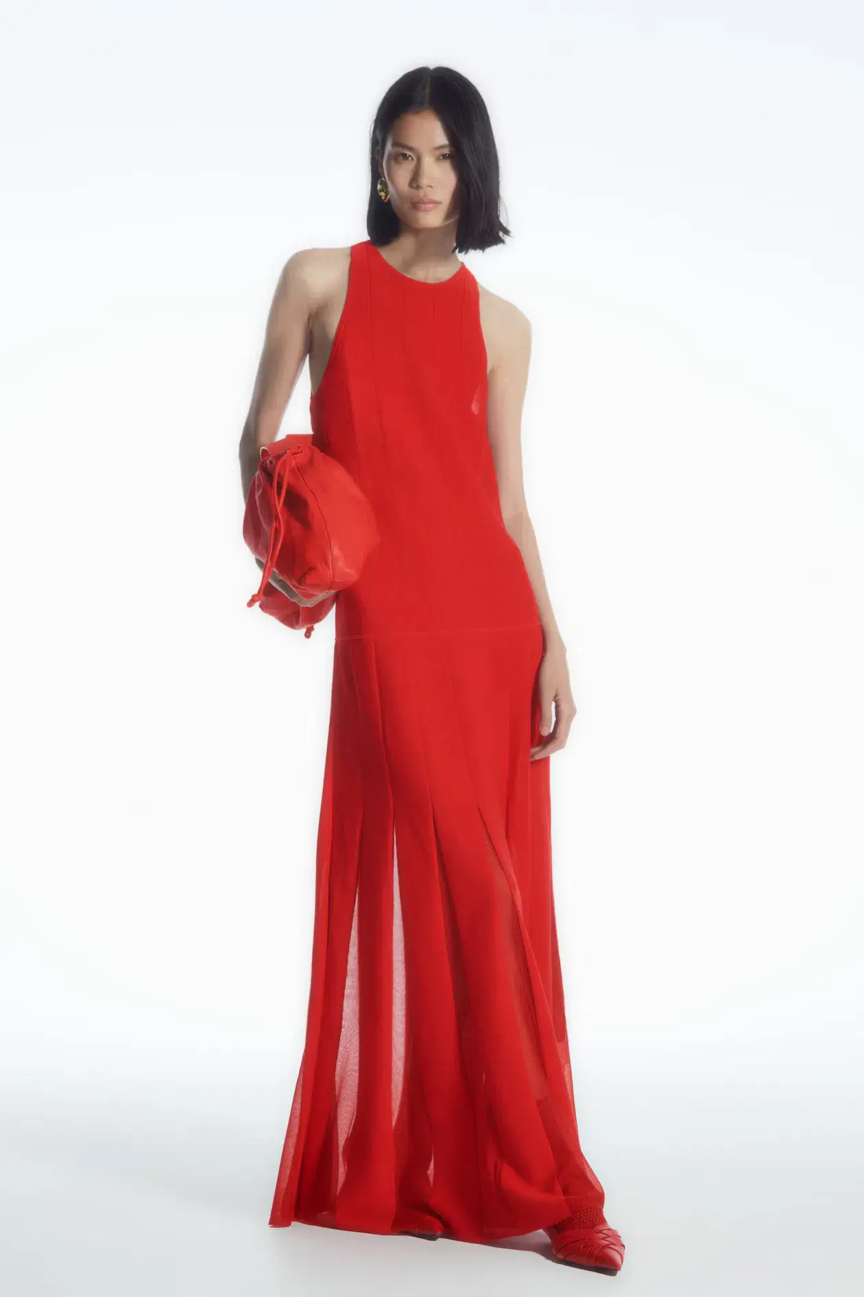 COS Pleated Racer Neck Maxi Dress Red Size 8 - Image 1
