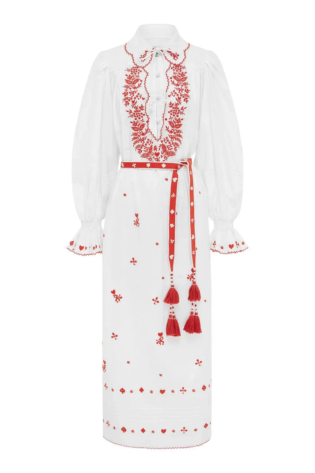 Alemais Hearts Embroidered Midi Dress White/Red Size 14 - Image 6