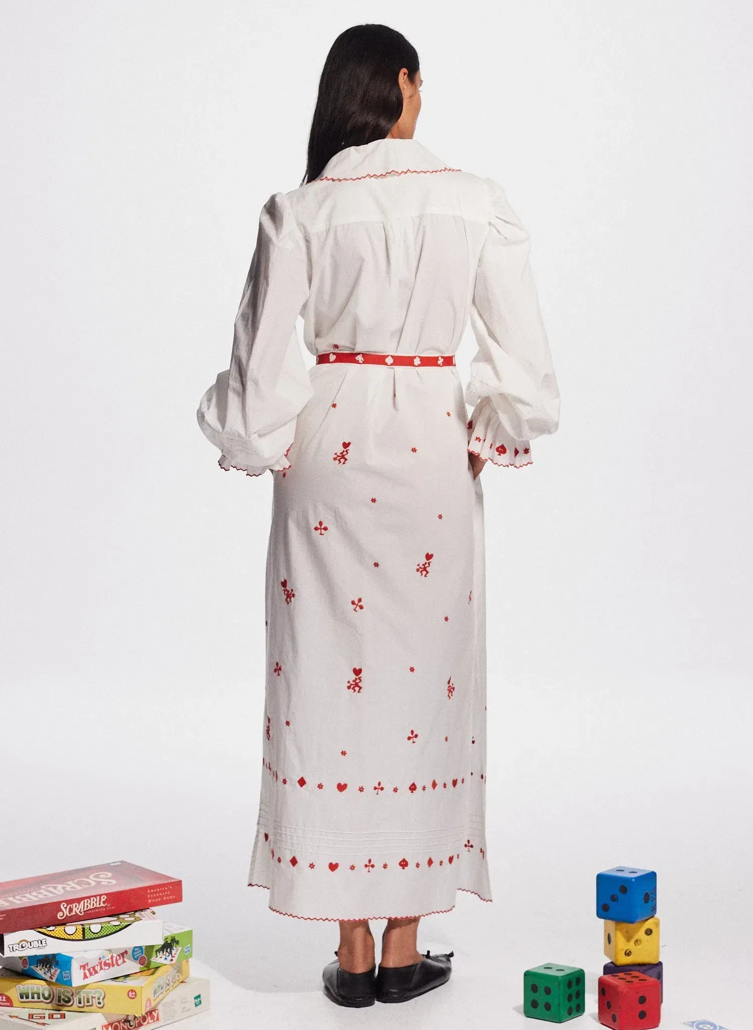 Alemais Hearts Embroidered Midi Dress White/Red Size 14 - Image 3