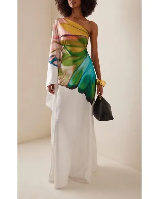 Leo Lin Mei One Shoulder Gown Multi Size 8 - Image 1