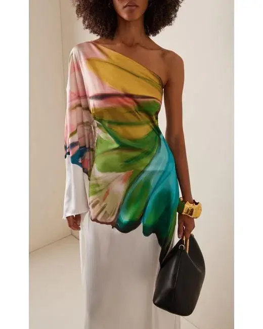 Leo Lin Mei One Shoulder Gown Multi Size 8 - Image 2