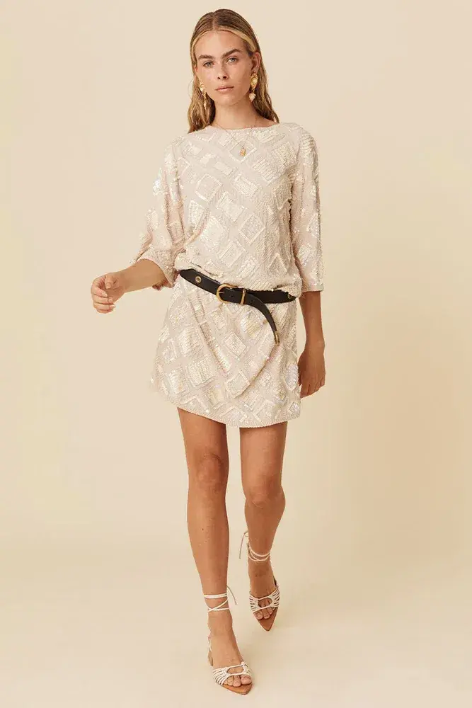 Spell Light of Moon Sequin Tunic Dress Cream Size XS/Au 8 - Image 4