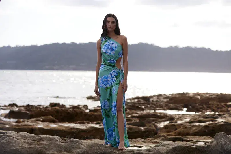Sonya Moda Nour Azzuro Verde Dress Azzuro Verde Botanico Print Size 16 - Image 2